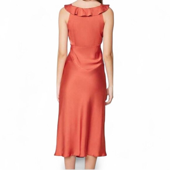 Orange Lost + Wander silky dress with ruching and ruffles #ruffles - Picture 2 of 8